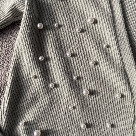 ZARA Mint & Pearl Detail Ribbed Cropped Cardigan - Picture 3 of 4